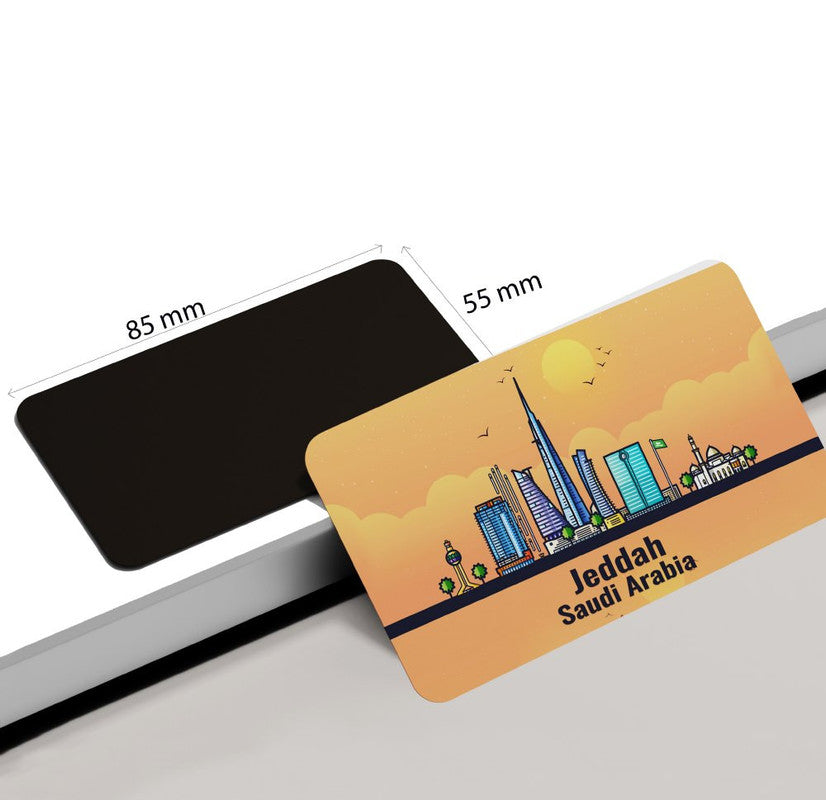 dhcrafts Rectangular Rubber Fridge Magnet / Magnetic Card Orange Saudi Arabia Jaddah Design Pack of 1 (8.6cm x 5.4cm)